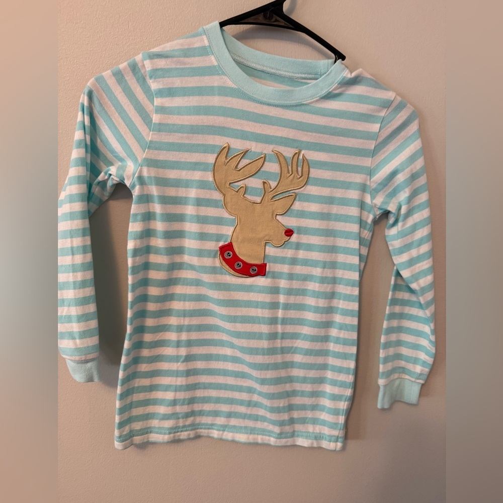 Southern Tots Striped Blue and White Kids Shirt with Reindeer Design